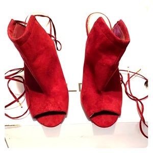 Faux suede string heels